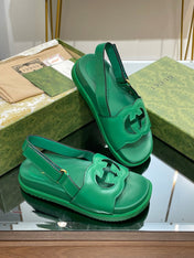 GG INTERLOCKING G CUT OUT SANDAL JADE GREEN LAMBSKIN