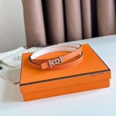 HM ANCRE BUCKLE & REVERSIBLE WHITE AND ORANGE LEATHER STRAP 13MM SILVER HARDWARE