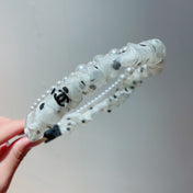 WHITE VOILE FABRIC HAIRBAND WITH PEARL CHAIN 867188