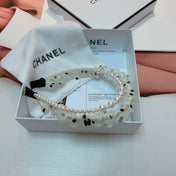 WHITE VOILE FABRIC HAIRBAND WITH PEARL CHAIN 867188