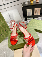GG HIGH - HEEL SANDAL CRIMSON FABRIC ATTACH BOW