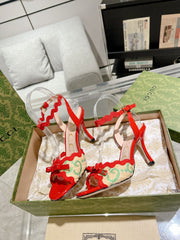 GG HIGH - HEEL SANDAL CRIMSON FABRIC ATTACH BOW