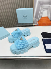 PRA THICK-SOLED CROCHET SANDALS SKY WOVEN FABRIC