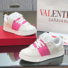 VALENTINO 25S GARAVANI OPEN SKATE SNEAKERS IN WHITE MIX PINK LAMBSKIN STYLE 10