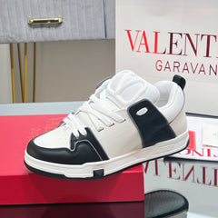VALENTINO 25S GARAVANI OPEN SKATE SNEAKERS IN WHITE MIX BLACK LAMBSKIN STYLE 8