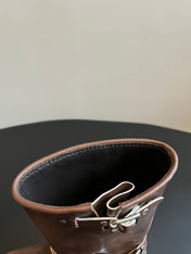 MIUMIU 26S MID-CALF BOOTS IN BROWN CALFSKIN SILVER HARDWARE