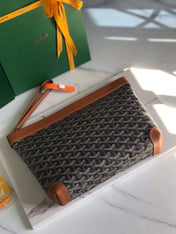 CONTI POUCH 24 IN TAN LAMBSKIN AND BLACK GOYARDINE CANVAS