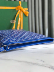 CONTI POUCH 24 IN SAPPHIRE BLUE LAMBSKIN AND GOYARDINE CANVAS