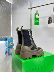 RIBBON BOMBER LACE-UP BOOTS IN BLACK MIX OLIVE GREEN CANVAS