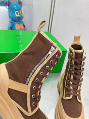 RIBBON BOMBER LACE-UP BOOTS IN RUSSET MIX PEANUT BROWN CANVAS