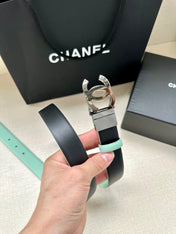 CC 30MM BELT IN GREEN MINT AND BLACK CALFSKIN WITH SILVER HARDWARE