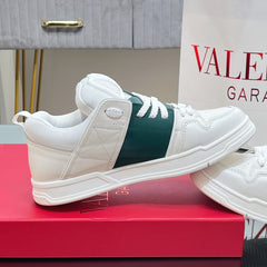 VALENTINO 25S GARAVANI OPEN SKATE SNEAKERS IN WHITE MIX DARK GREEN LAMBSKIN STYLE 12
