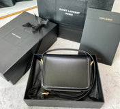 SOLFERINO SMALL SATCHEL 19 IN BLACK MIX WHITE CALFSKIN GOLD LOGO