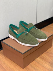 LP CHARMS WALK BABOUCHE LOAFERS OLIVE AND PINE SUEDE