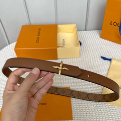 LV FLOWERGRAM 25 MM REVERSIBLE BELT IN BROWN MONOGRAM CALFSKIN GOLD HARDWARE