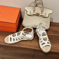 STRAW SOLE SANDAL WHITE LAMBSKIN
