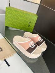 INTERLOCKING G SLIDE SANDAL IN WHITE CREAM MIX COLORFUL IMPORTED TPU