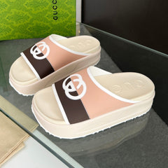 INTERLOCKING G SLIDE SANDAL IN WHITE CREAM MIX COLORFUL IMPORTED TPU