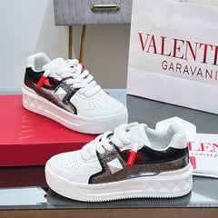 VALENTINO 25S GARAVANI ONE STUD XL PLATFORM SNEAKERS IN WHITE MIX METALLIC LAMBSKIN