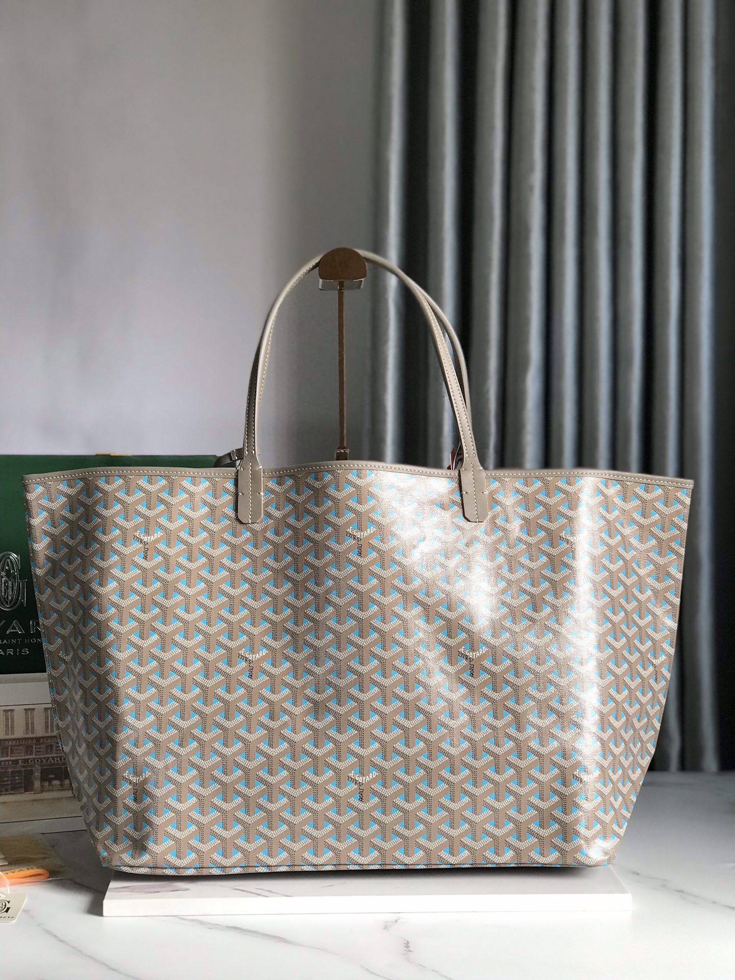 SAINT LOUIS PM 40 IN GREY MIX BLUE GOYARDINE CANVAS AND CALFSKIN