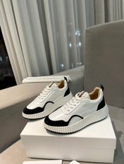 CHLOÉ NAMA SNEAKER IN WHITE LAMBSKIN AND BLACK SUEDE