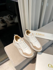 NAMA SNEAKER IN WHITE LAMBSKIN AND TAN BROWN SUEDE