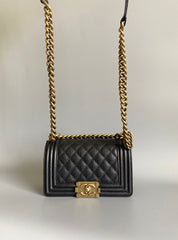 SMALL BOY BAG 20 IN BLACK LAMBSKIN GOLD HARDWARE