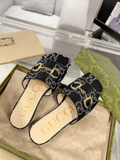 GG CHUNKY SLIDE SANDAL BLACK CALFSKIN