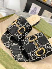 GG CHUNKY SLIDE SANDAL BLACK CALFSKIN