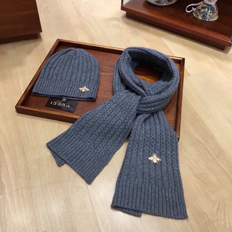 SET SCARF AND HAT IN SHARK GRAY WOOL 945023