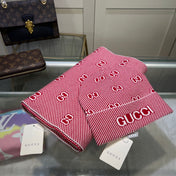 SET SCARF AND HAT IN PUNCH PINK MIX WHITE WOOL AND CASHMERE 946332