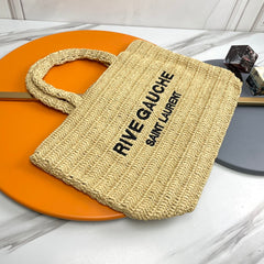 RIVE GAUCHE TOTE BAG 38 IN LIGHT YELLOW RAFFIA