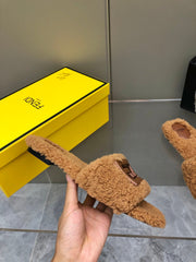 FENDI BAGUETTE SLIDE SLIPPERS IN CINNAMON BROWN WOOL