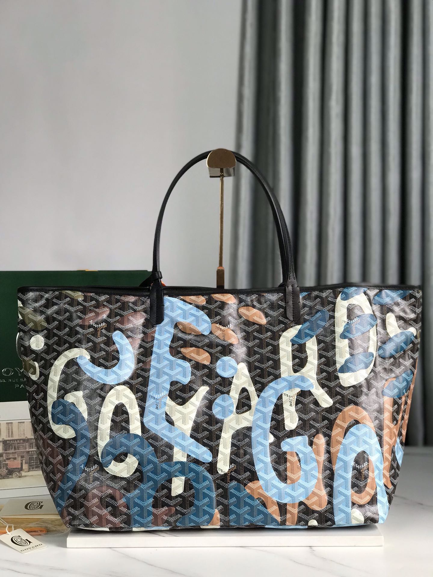 SAINT LOUIS GM BAG 40 IN BLUE LETTRES CAMOUFLAGE GOYARDINE CANVAS