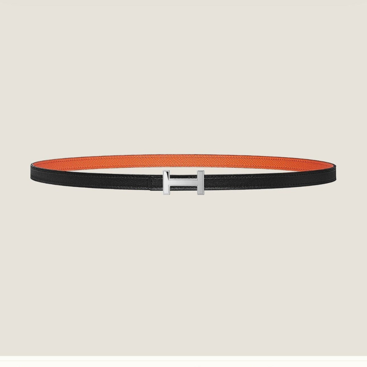 HM FOCUS BUCKLE & REVERSIBLE ORANGE AND BLACK LEATHER STRAP 13MM SILVER HARDWARE