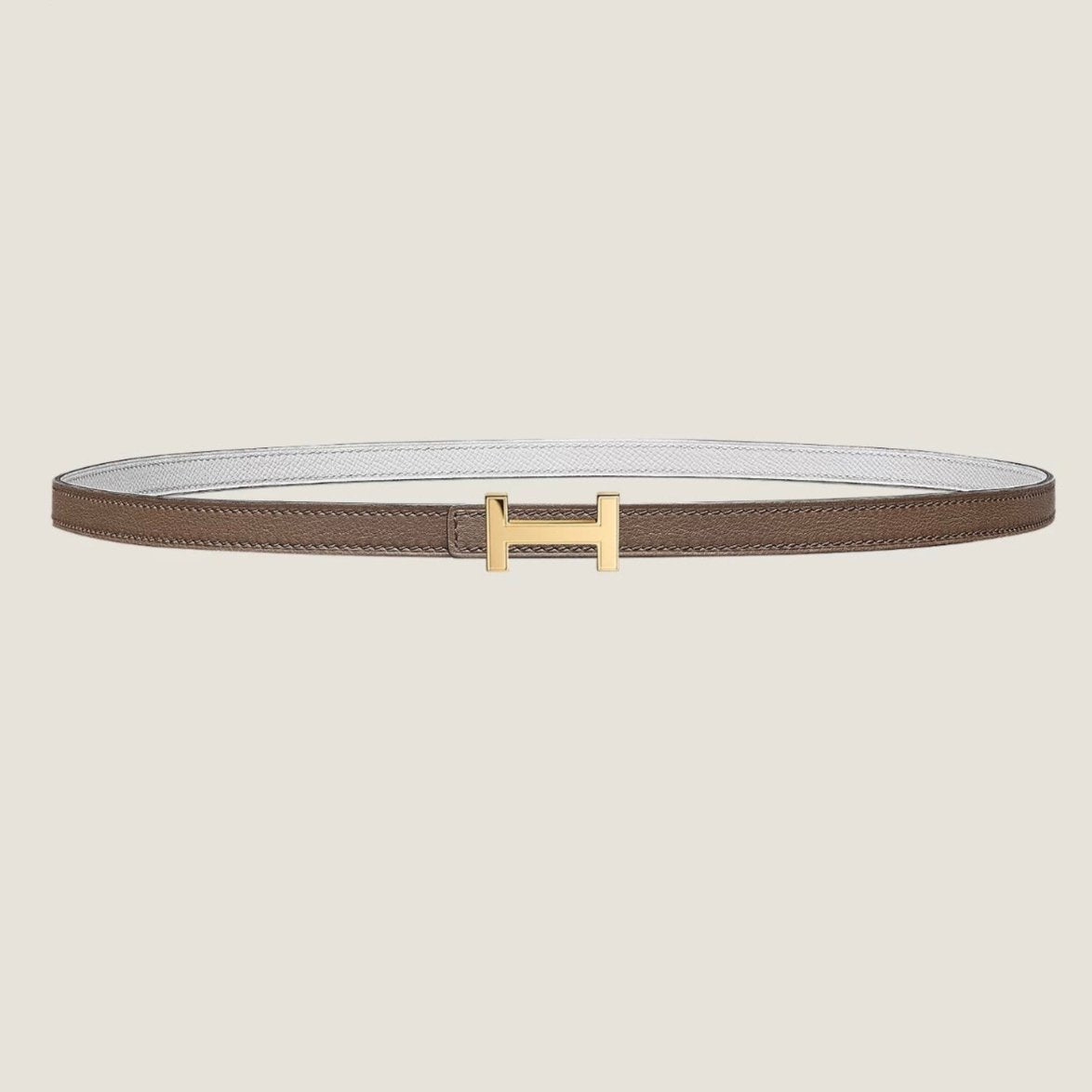 HM FOCUS BUCKLE & REVERSIBLE PEANUT BROWN AND WHITE LEATHER STRAP 13MM GOLD HARDWARE