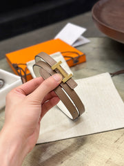 HM FOCUS BUCKLE & REVERSIBLE PEANUT BROWN AND WHITE LEATHER STRAP 13MM GOLD HARDWARE