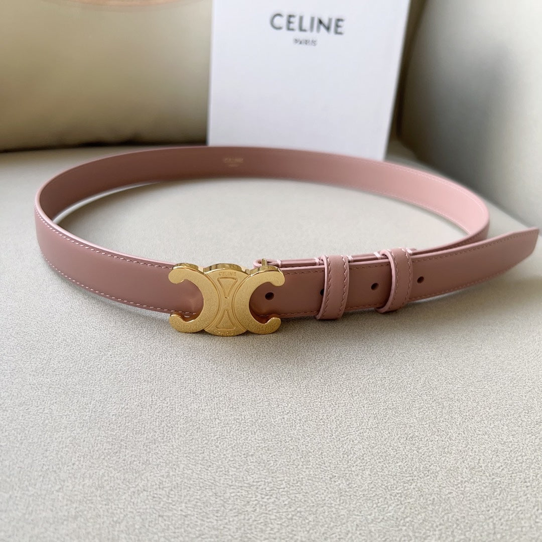 CL MEDIUM 25 MM TRIOMPHE BELT IN PEACHY PINK LEATHER GOLD HARDWARE