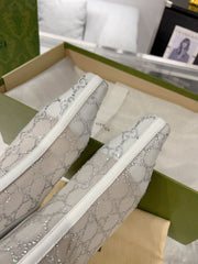 ANKLE BOOTS IN WHITE MESH AND SHEEPSKIN WITH GG CRYSTALS