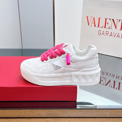 VALENTINO 25S GARAVANI ONE STUD XL PLATFORM SNEAKERS IN PINK MIX WHITE LAMBSKIN