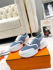 GIGA SNEAKER IN AEGEAN BLUE STITCHED MESH AND WHITE CALFSKIN