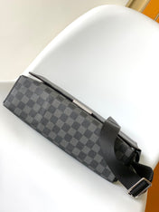 LV 25S SMALL DISTRICT CROSSBODY BAG 31 IN BLACK DAMIER GRAPHITE CANVAS AND CALFSKIN