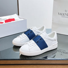 VALENTINO 25S GARAVANI ROCKSTUD UNTITLED SNEAKERS IN WHITE MIX DARK BLUE LAMBSKIN