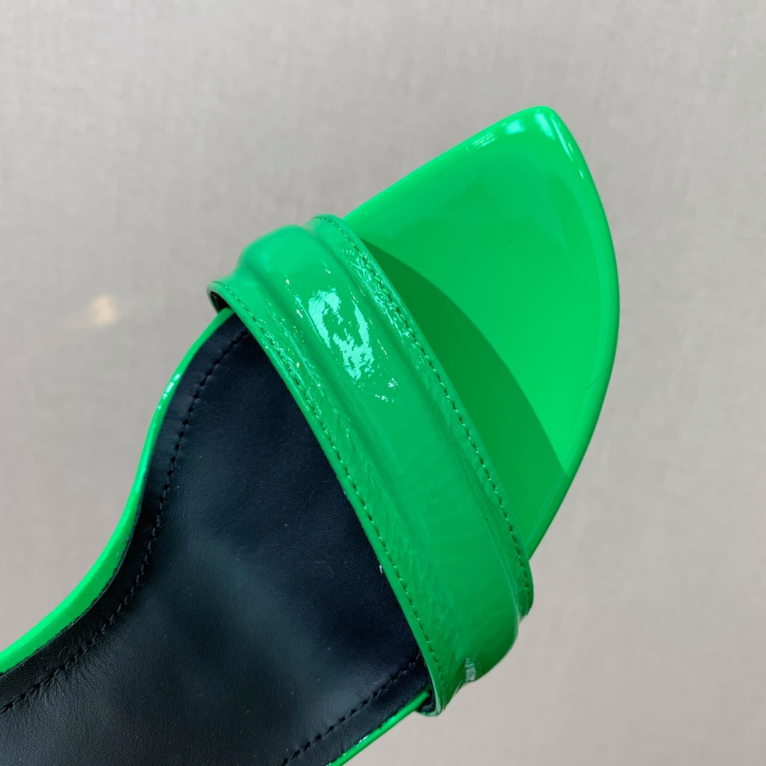 BALMAIN 26S METAL-HEEL SANDALS 105 MM IN GREEN CALFSKIN