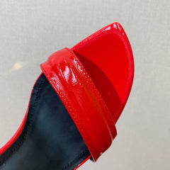 BALMAIN 25S SQUARE STRAP HIGH HEELS 100MM IN RED PATENT CALFSKIN