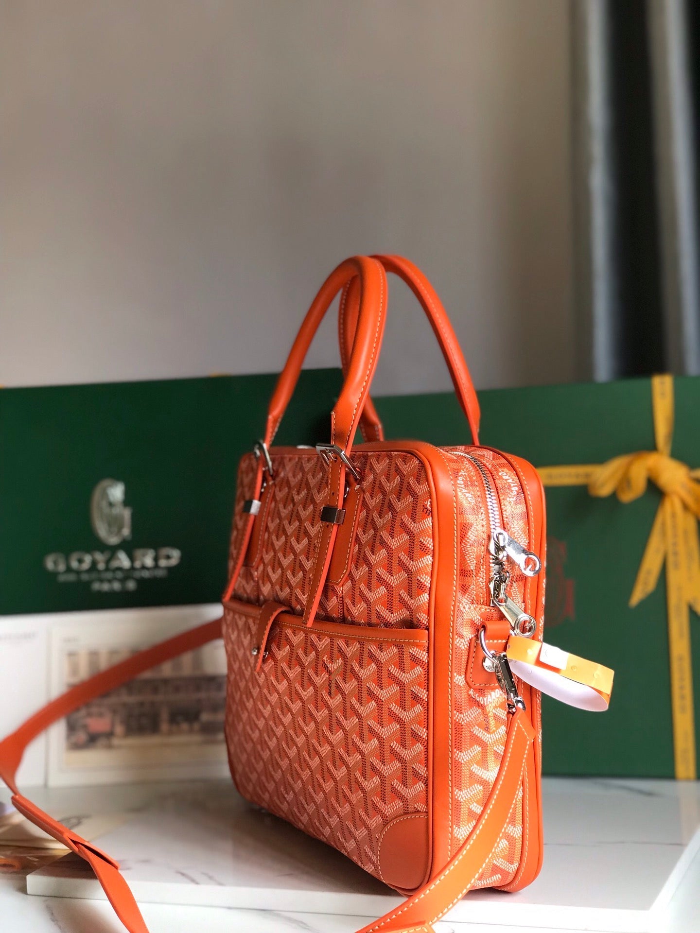 AMBASSADE DOCUMENT CASE 35 IN ORANGE GOYARDINE CANVAS