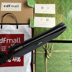 OPHIDIA POUCH 26 IN DARK BLUE MONOGRAM CANVAS AND BLACK LAMBSKIN TRIM