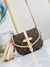 SAUMUR BB 20 BROWN MONOGRAM CANVAS AND LEATHER TRIM GOLD HARDWARE