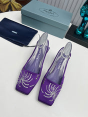 PRADA 26S SLINGBACK PUMPS 40MM IN PURPLE SATIN CRYSTAL EMBELLISHED