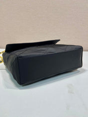 LARGE QUILTED FLAP BAG 23 IN BLACK RE-NYLON FABRIC GOLD CHAIN